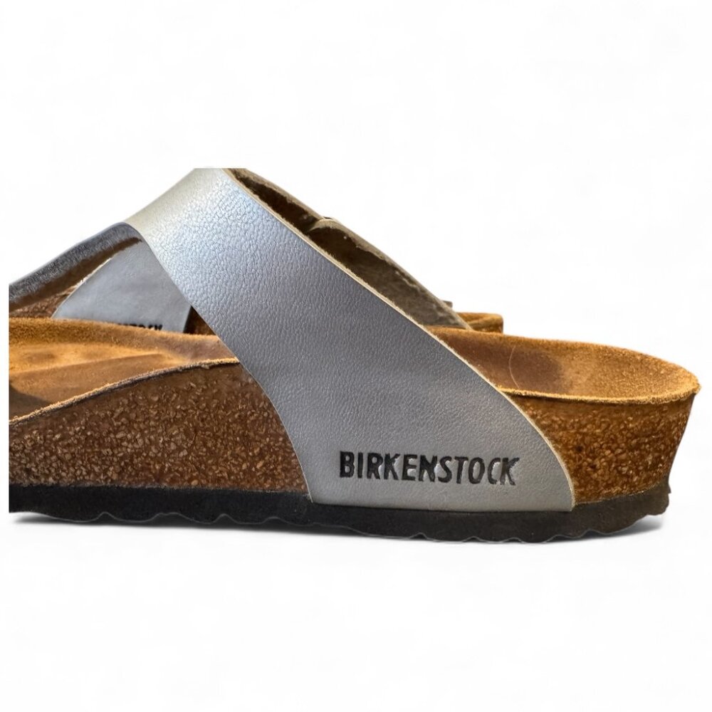 Birkenstock Gizeh Sandals EU 37 Silver Thong Leather Comfort Slides EUC - Picture 4 of 6